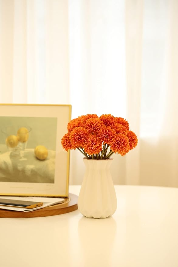Kimura's Cabin 20Pcs Orange Fake Mums Flowers Artificial Silk Chrysanthemums Faux Ball Flower for Wedding Arrangement Fall Bouquets Home Table Decoration Halloween Decor(Orange)-Ruum Studio Home
