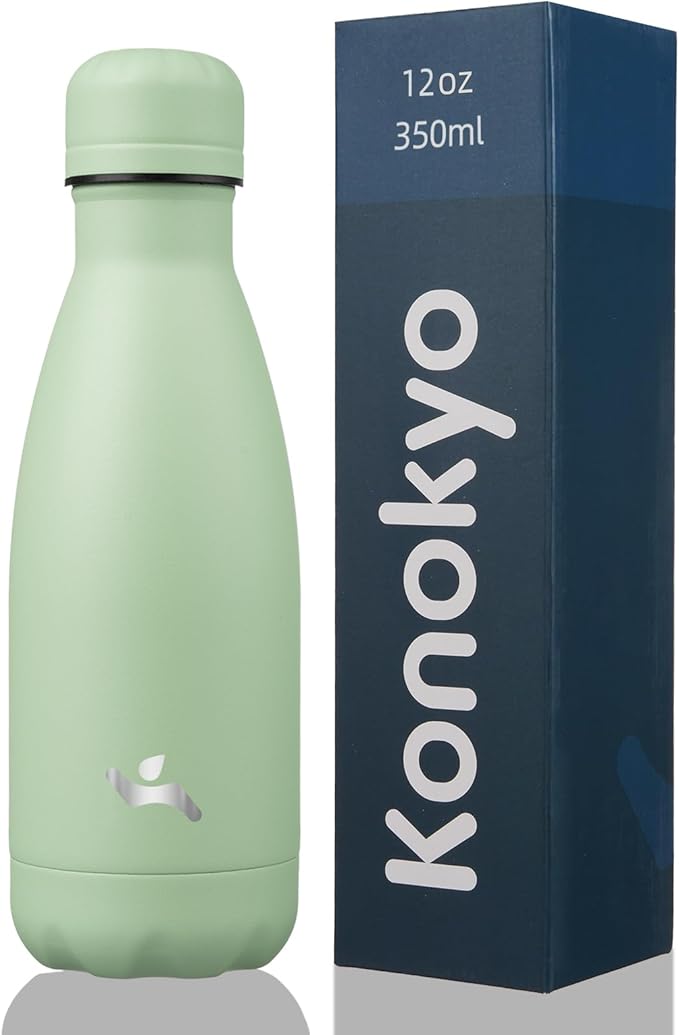 Insulated Water Bottles,12 oz Double Wall Stainless Steel Vacumm Metal Flask for Sports Travel,Macaron Green-Ruum Studio Home