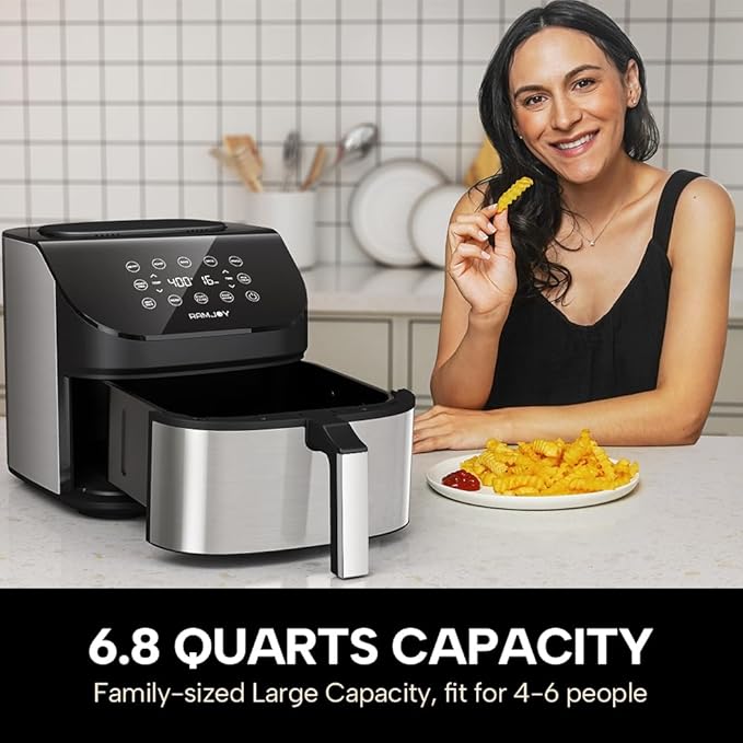 Air Fryer 6.8 Quarts, 10-in-1 Functions, Air Fry, Roast, Bake, Broil, Dehydrate, Large & Compact Air Fryers, Nonstick & Dishwasher-Safe Airfryer Basket, Stainless Steel Air Fryer, Easy to Use-Ruum Studio Home