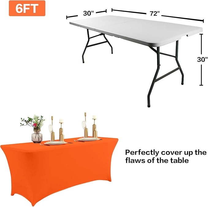 IVAPUPU 2 Pack 6FT Table Cloth for Rectangular Fitted Events Stretch Orange Table Covers Washable Spandex Tablecloth Protector for Party, Wedding, Cocktail, Banquet, Festival-Ruum Studio Home