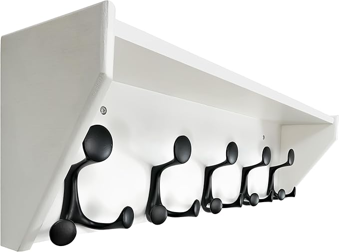 SKOLOO Wall Shelf with Hooks, 24-Inch White Coat Rack Wall Mount with Shelf Organizer - Lightweight & Sturdy, 5 Tri Hooks - Perfect for Entryway, Hallway, Living Room, Bedroom, Mudroom-Ruum Studio Home