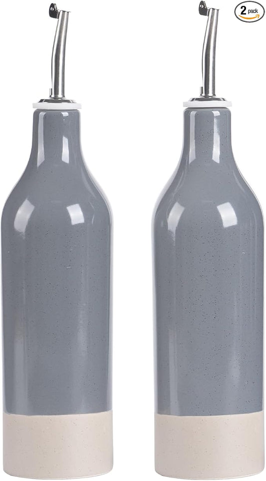 famiware Milkyway 16oz Ceramic Olive Oil Dispenser Bottle, Olive Oil and Vinegar Dispenser Bottle Set of 2 with Stainless Steel Pourers, Suitable for Storage Vinegar, Liquids, Dark Gray-Ruum Studio Home