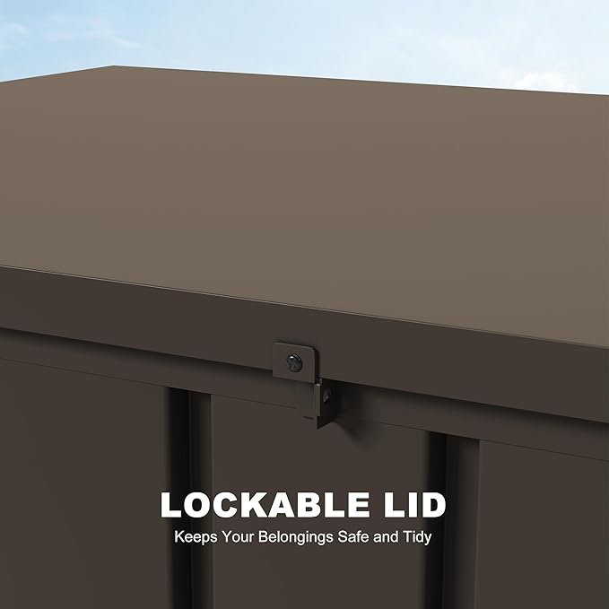 PURPLE LEAF Outdoor Deck Box 120 Gallon Waterproof Lockable Storage Box Container with Lid Deck Organization for Patio Cushions Side Table Pool Accessories Garden Tools, Brown-Ruum Studio Home