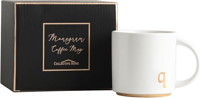 COLLECTIVE HOME - Monogram Ceramic Mugs, 15 oz Golden Initial Coffee Cups, Elegant Alphabet Tea Mugs, Elegant Personalized Mug with Gift Box, Luxurious Cups for Office and Home (q)-Ruum Studio Home