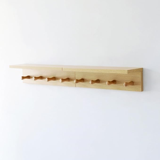 Entrance Coat Rack ，Coat Hooks, Wall-Mounted Wooden Hook Rack, Wall-Mounted Shelves are Very Suitable (Oak Colored Finish-2)-Ruum Studio Home