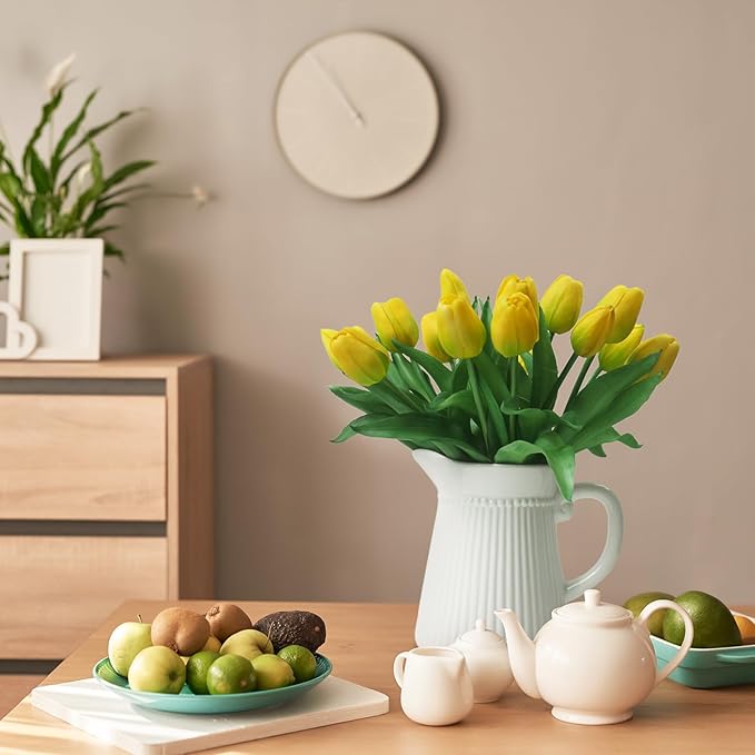15pcs Artificial Tulips Flowers, Fake Tulips Real Touch, Faux Latex Bouquets, for Party Wedding Home Room Decoration (Yellow)-Ruum Studio Home