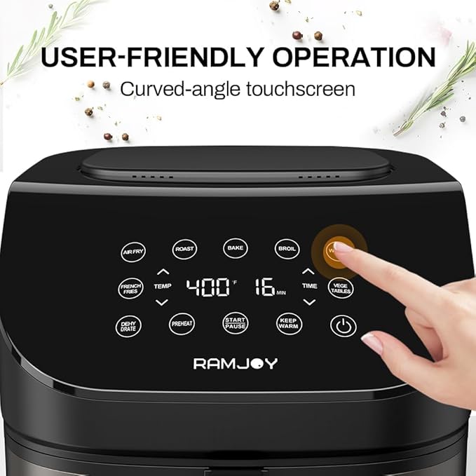 Air Fryer 6.8 Quarts, 10-in-1 Functions, Air Fry, Roast, Bake, Broil, Dehydrate, Large & Compact Air Fryers, Nonstick & Dishwasher-Safe Airfryer Basket, Stainless Steel Air Fryer, Metal Grey-Ruum Studio Home