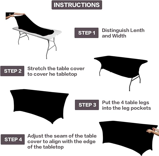 IVAPUPU 2 Pack 8FT Table Cloth for Rectangular Fitted Events Stretch Black Table Covers Washable Spandex Tablecloth Protector for Party, Wedding, Cocktail, Banquet, Festival-Ruum Studio Home