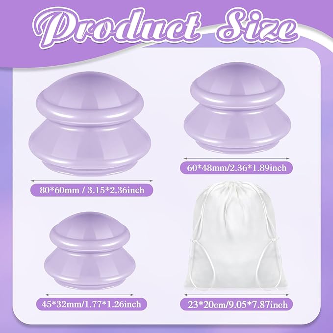 TrelaCo 6 Pcs Cupping Kit for Massage Therapy 3 Sizes Silicone Cupping Set Chinese Massage Therapy for Studio Household Cellulite Joint Pain Muscle Pain(Lavender)-Ruum Studio Home