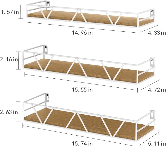 Floating Shelves Set of 3, Home Wood Wall Shelf, Farmhouse Shelf for Bedroom, Wall Mounted Floating Shelf for Living Room, Bedroom, Bathroom, Kitchen, Office (White)