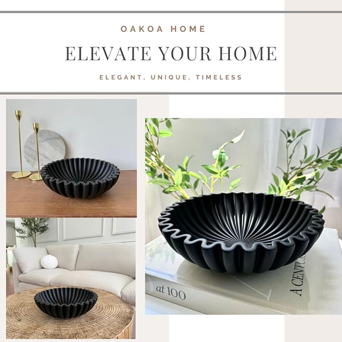 OAKOA Concrete Black Decorative Bowl for Home Decor - Black Bowl Decor - Modern Coffee Table Key Bowl for Entryway Table-Ruum Studio Home