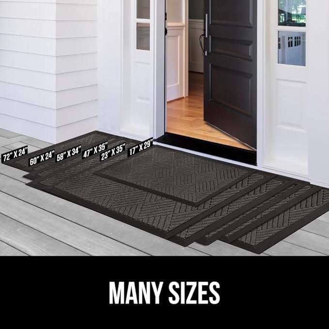GORILLA GRIP 100% Waterproof All-Season WeatherMax Doormat, 34x58, US Designed Natural Rubber, Stain and Fade Resistant, Low Profile Indoor Outdoor Door Mats, Easy Clean Patio Mat, Gray Diamond-Ruum Studio Home
