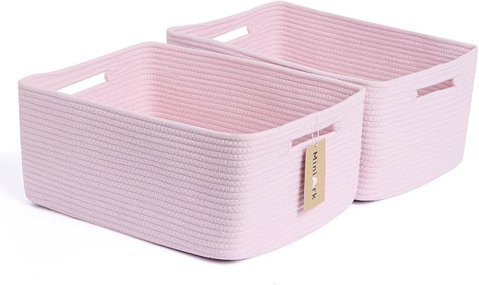 Large Storage Baskets for Shelves, Closet Organizers Bins for Clothes Blanket Towels, Baby Nursery, Toy Baskets Box, Woven Rope Baskets, 17 x 13 x 7.5”, 2 Packs Light Pink-Ruum Studio Home