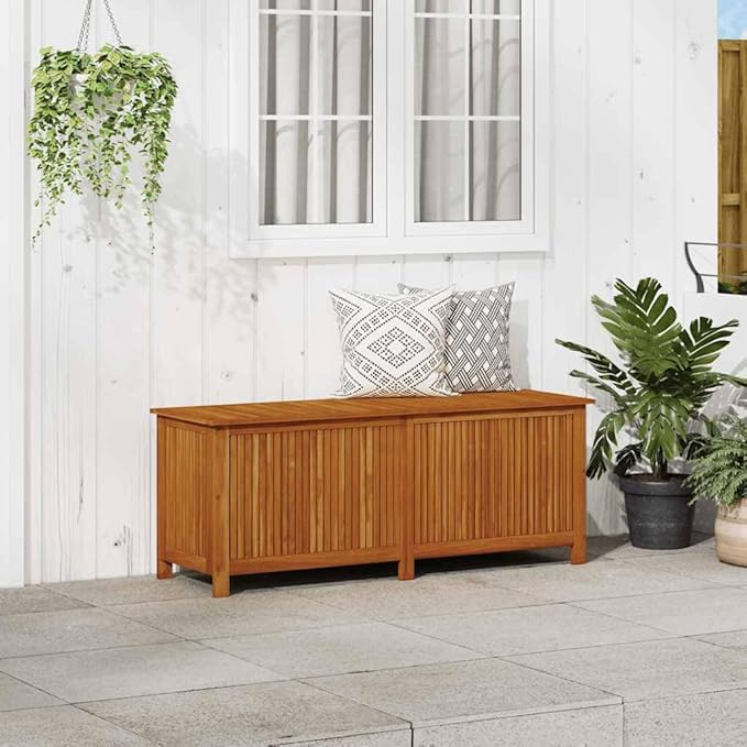 vidaXL Outdoor Storage Box, Deck Box with Gas-Lift Lid, Storage Chest with Water-Resistant Zippered Bag Inside, 59.1''x19.7''x22.8'', Solid Acacia Wood-Ruum Studio Home