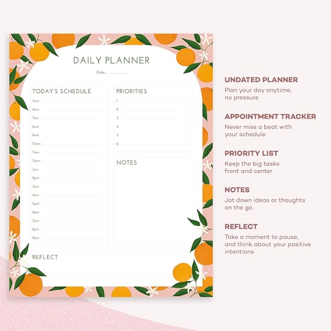 Bliss Collections Daily Planning Pad, To Do List Notebook - Undated Tear-Off Sheets Notepad - Work Calendar, Organizer, Scheduler for Goals, Tasks - Daily Planner (Fruit), 8.5" x 11", 50 Sheets-Ruum Studio Home