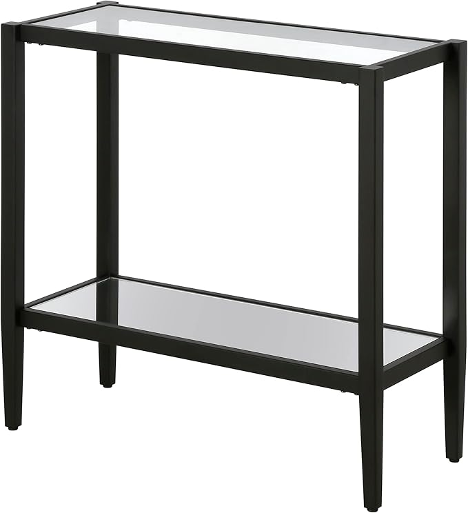 Henn&Hart 24" Wide Rectangular Side Table with Glass Shelf in Blackened Bronze, Table for Living Room, Bedroom-Ruum Studio Home