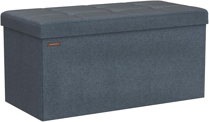 SONGMICS Mazie Collection - 30 Inches Folding Storage Ottoman Bench, Ottoman Foot Rest, End of Bed Bench, Storage Chest, Load 660 lb, for Living Room, Bedroom, Entryway, Misty Blue ULSF047Q01-Ruum Studio Home