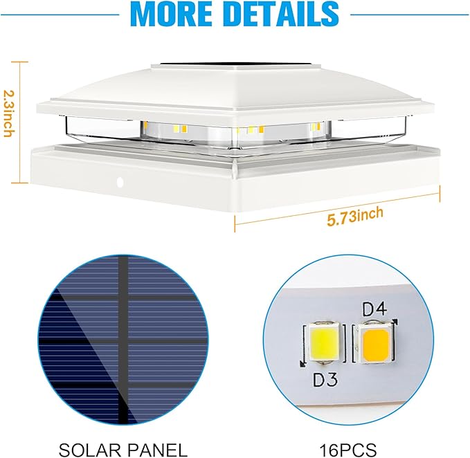 VOLISUN Solar Post Cap Light Outdoor Waterproof 12pack,Solar Fence - Post Lights for 4x4 5x5 6x6 Wooden/Vinyl Post,White Deck Cap Light Solar Powered with Warm White for Garden/Patio/Porch-Ruum Studio Home