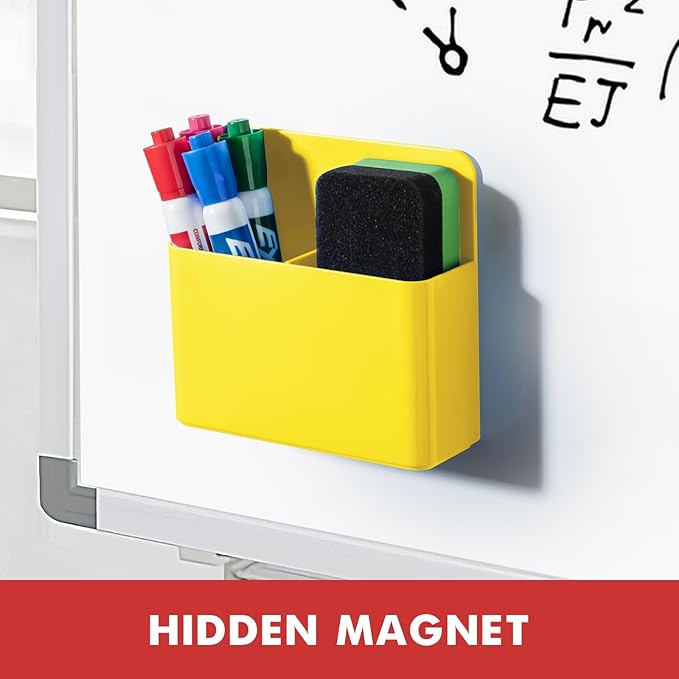 BEYGORM 2 Pack Plastics Magnetic Pen Holder for Refrigerator, Dry Erase Marker Holder for Whiteboard，Magnet School Locker Organizer Accessories, Pencil Cup, Pen Caddy, Classroom Organization(Yellow)-Ruum Studio Home