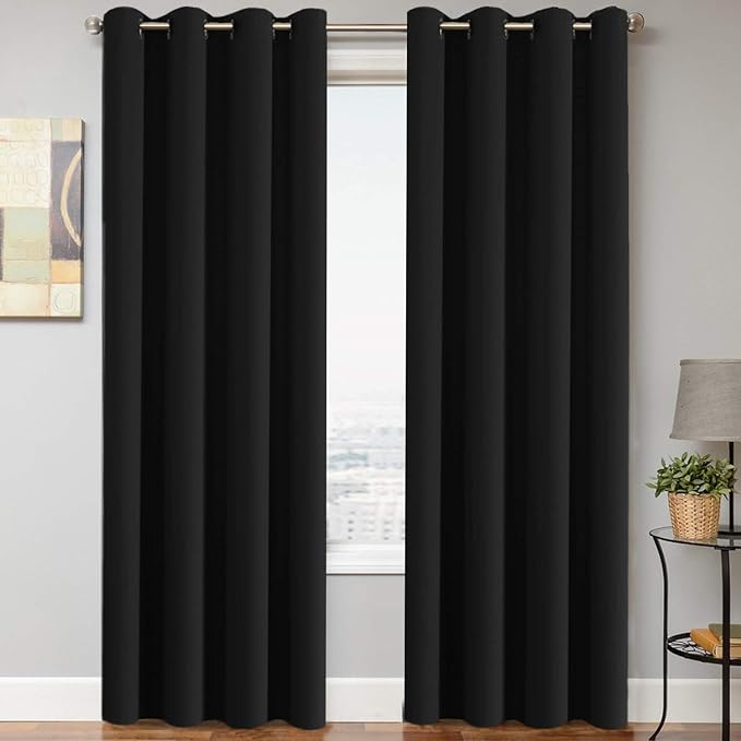 H.VERSAILTEX Thermal Insulated Grommet Blackout Curtains for Bedroom (2 Panels, 52 x 96 -Inch,Solid Black)-Ruum Studio Home