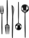 Black Silverware Set, KassKa 40 Pieces Flatware Cutlery Set, Stainless Steel Utensils Set Spoon Fork Knives Set for Home Restaurant and Kitchen, Mirror Polished Finished, Service for 8-Ruum Studio Home