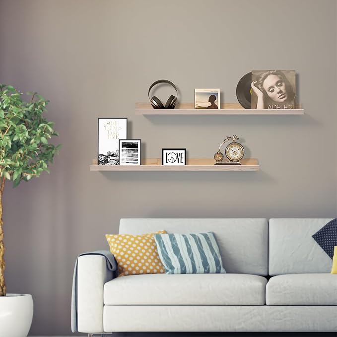 AZSKY 2pc 36in Natural Wood Floating Shelves, Country Rustic Style Wall Shelves for Kids Books, Photo Picture Ledge, Nursery Decor-Ruum Studio Home