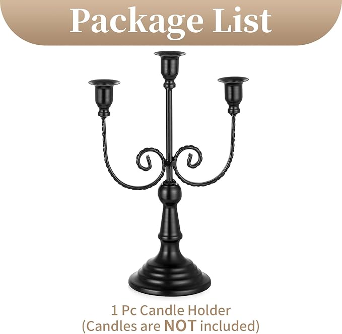 Sziqiqi Candle Holders 3-Arms Candelabra - Black Halloween Candelabras Metal Candleholder Stands Decoration for Thanksgiving Christmas-Ruum Studio Home