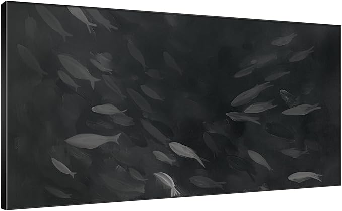 SIGNWIN 36"x72" Extra Large Framed Wall Art Monochrome Fish Silhouettes Illustration for Home Living Room Bedroom Decor (Frame Assembly Required)-Ruum Studio Home
