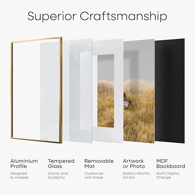 Homeforia A3 Picture Frame Bronze, High End Metal 11.7 x 16.5 inch Brass Poster Frames with Mat 8.3 by 11.7 Print, A3 Size Frames Matted to A4 Photo, 11.7by16.5 Hanging Frame, Tempered Glass, Set of 1-Ruum Studio Home