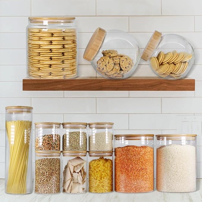 Glass Jars with Bamboo Lids (27oz in 6 Pack), Glass Food Jars and Canisters Sets, Food Storage Container with Airtight Lids, Food Pantry Jars,-Ruum Studio Home