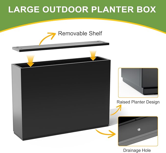 FENCY Metal Rectangular Planter Box Large Planters for Outdoor Plants, Rectangular Tall Planters for Outdoor Plants with Drainage Holes (35.4" L x 9" W x 25.6" H)-Ruum Studio Home