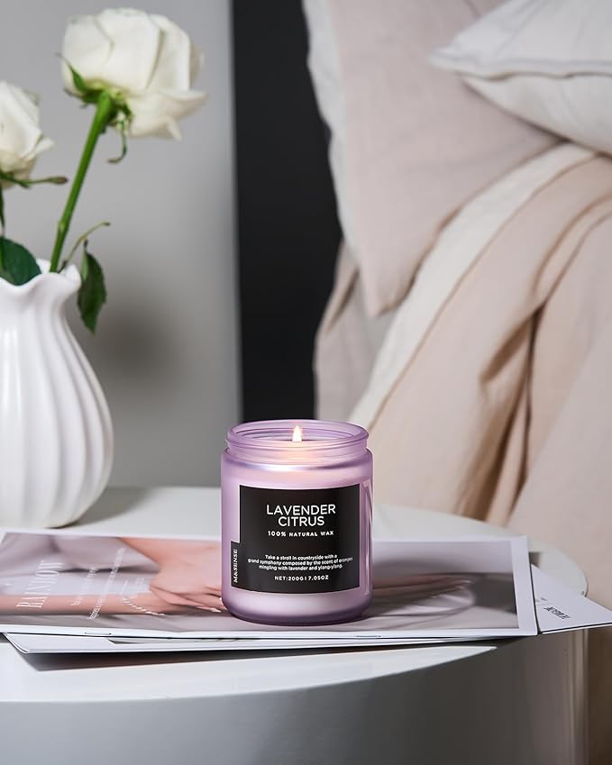 M&SENSE Lavender Citrus Scented Candle, Natural Soy Wax for Home Scented, Stress Relief 7.05oz 50H Burn Time Aromatherapy Candle Gift for Mom Friends Teacher & Spa Bath Yoga-Ruum Studio Home