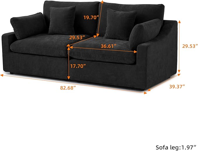 JACH Sectional Couches for Living Room, Cloud Sectional Couch with Deep Seat, Down Filled Modular Sofa, Covers Removeable & Washable, Love Seat Sofas Furniture for Living Room, Black-Ruum Studio Home