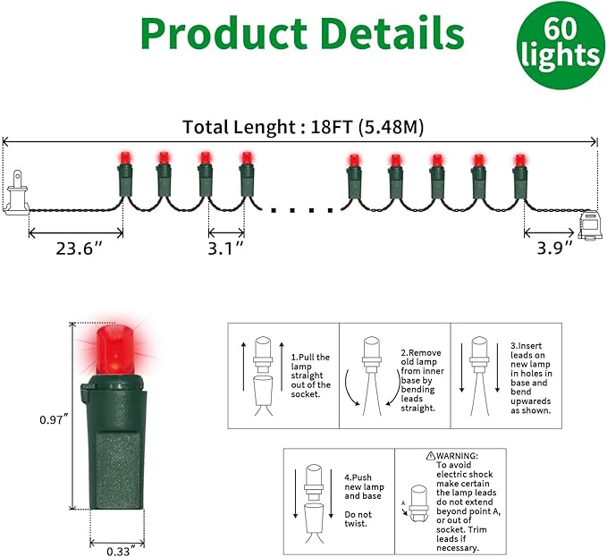 60 Count Red -String Lights - LED Christmas Lights, Mini led Lights for Indoor Outdoor Home Holiday Party Wedding Independence Day Decoration-Ruum Studio Home