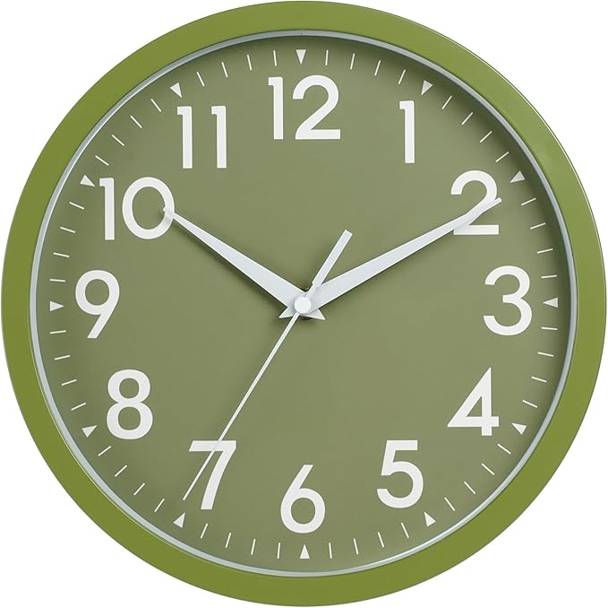 Wall Clock Analog 10 Inch Simple Silent Non Ticking Battery Operated Modern Decorative for Kitchen Office Bedroom Bathroom Living Room(Olive Green)-Ruum Studio Home