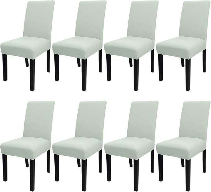 JQinHome Smoke Green Chair Covers for Dining Room Set of 8, High Stretch Removable Washable Parsons Chair Slipcover for Home Party Hotel Wedding Ceremony (8PCS, Smoke Green)-Ruum Studio Home