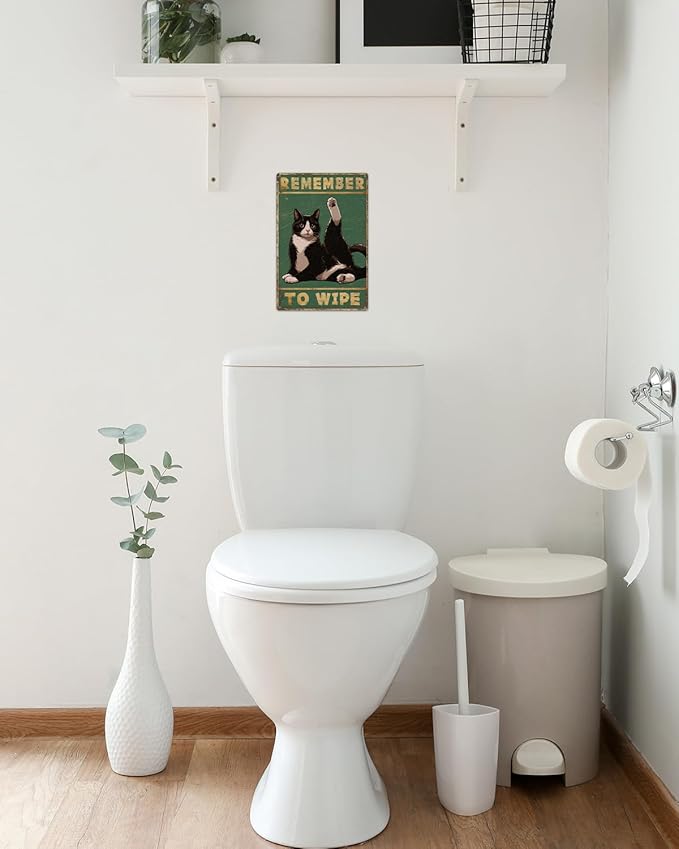 ALKB Bathroom Tuxedo Cat Sign - Remember to Wipe - Cat Lover Gift 8x12 Inch Vintage Metal Sign for Bathroom Decorations-Ruum Studio Home