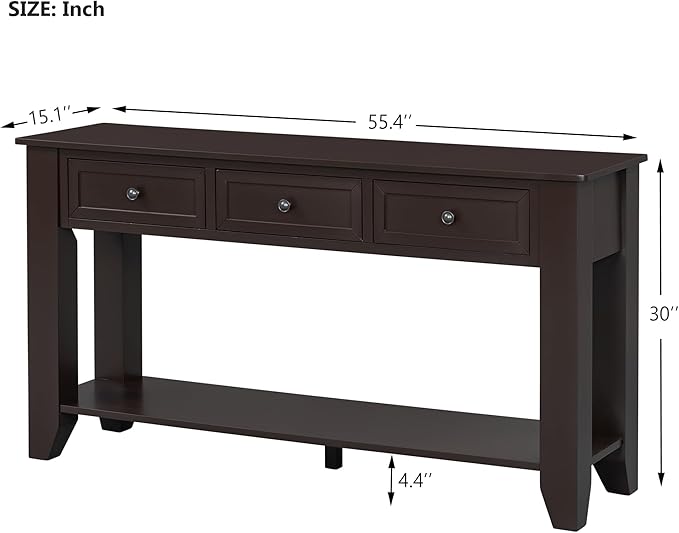Farmhouse Modern Console Table 55.4-Inch Entryway Sofa Table with Drawers & Storage Shelf for Living Room Hallway Entrance, Dark Coffee-Ruum Studio Home