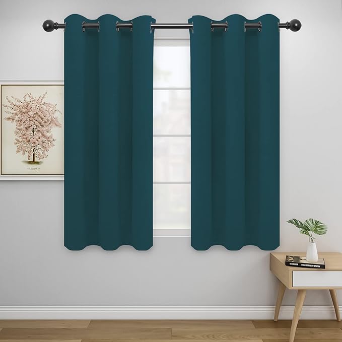 Easy-Going Blackout Curtains for Bedroom, Solid Thermal Insulated Grommet and Noise Reduction Window Drapes, Room Darkening Curtains for Living Room, 2 Panels (42x54 in, Peacock Blue)-Ruum Studio Home