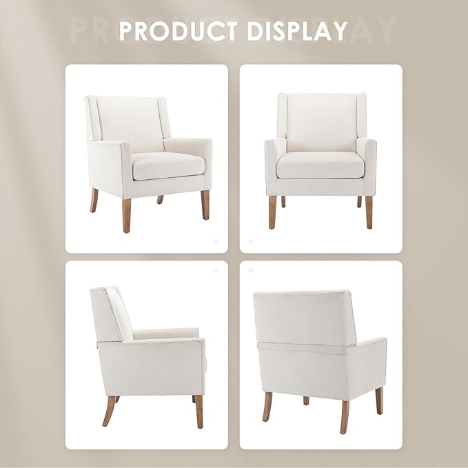 COLAMY Modern Wingback Living Room Chair, Upholstered Fabric Accent Armchair, Single Sofa Chair with Lounge Seat and Wood Legs for Office/Bedroom/Reading Spaces, Beige-Ruum Studio Home