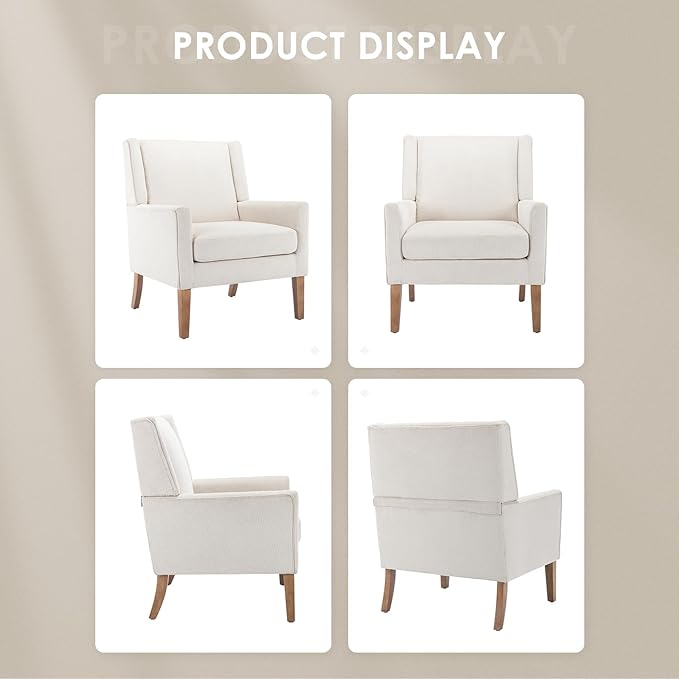 COLAMY Modern Wingback Living Room Chair Set of 2, Upholstered Fabric Accent Armchair, Single Sofa Chair with Lounge Seat and Wood Legs for Bedroom/Office/Reading Spaces, Beige-Ruum Studio Home