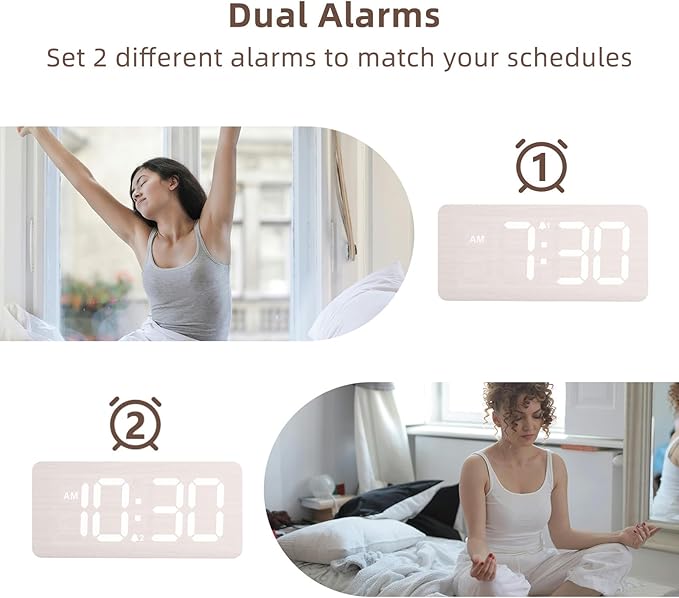 uscce Wooden Digital Alarm Clocks for Bedrooms: Dimmable Dual Alarm Clock with Large Numbers for Bedside Desk - Loud Alarm for Heavy Sleepers with Volume Control - Wood Decor & Gifts-Ruum Studio Home