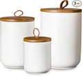 JOJUNO White Ceramic Canister Set with Wooden Lid, 3-Piece Airtight Food Storage Jars for Kitchen Counter - Flour, Sugar, Coffee, Tea, Spice - Small, Medium, Large Sizes-Ruum Studio Home