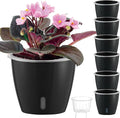 Self-Watering Pots for Indoor Plants, 6-Pack 6.7'' Self Watering Planter with Drainage Holes, Small African Violet Pots with Water Indicator, Clear Wick Pot, Black-Ruum Studio Home