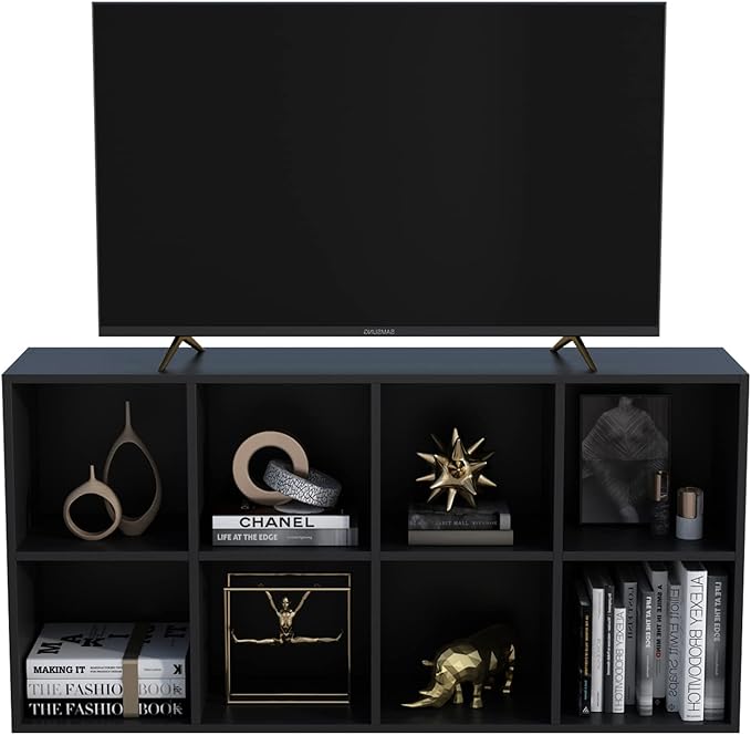 8-Cube Storage Shelf Bookcase - Wooden 4-Tier Floor Standing Open Bookshelf, Modern TV Stand up to 55 Inchs for Home and Office, Black-Ruum Studio Home