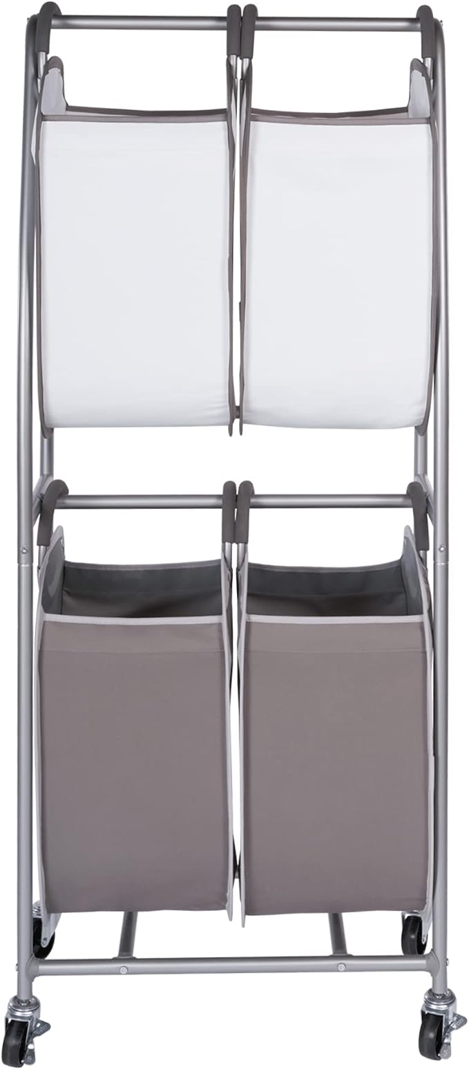 Neatfreak - 2 Tier Vertical Rolling Laundry Cart - Rolling Storage Cart On Wheels With 4 x Tote Hampers For Laundry, Towels, Blankets & Bathroom Organization - Quad Laundry Sorter-Ruum Studio Home