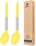 Pack of 2 Large Silicone Cooking Spoons,Non Stick Solid Basting Spoon,Heat-Resistant Kitchen Utensils for Mixing,Serving,Draining,Stirring (YELLOW)-Ruum Studio Home