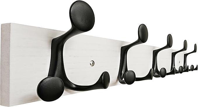 SKOLOO 24-Inch White Wood Coat Rack Wall Mount with 5 Triple Hooks - Ideal for Family Entrances, Classrooms, and Pet Supplies Storage - Perfect Coat Hooks for Wall, Pack of 2-Ruum Studio Home