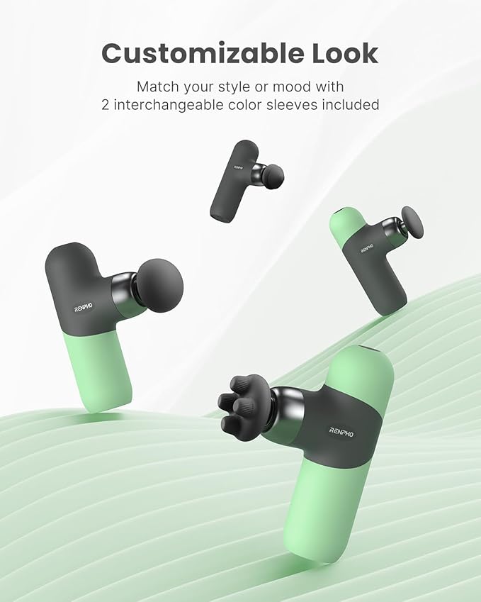 RENPHO Mini Thermal Massage Gun with Heat, Portable Deep Tissue Percussion Massager, Color Silicone Sleeves Travel Size with Carry Case, Spearmint-Ruum Studio Home