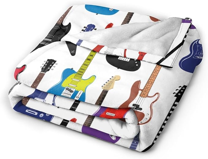 Electric Guitars Pattern Throw Blanket Music Soft Fleece Blanket Men Women Gift for Kids Boys Girls for Party Couch Sofa Bed Deco Blankets 80x60 Inch-Ruum Studio Home